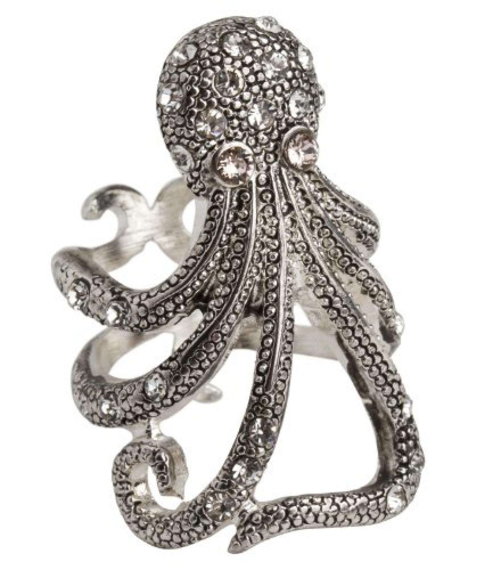 SIX "Sealover" silberner Ring mit Oktopus und Strasssteinen (377-645) 
